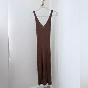 Brown Ribbed Sweater Dress
